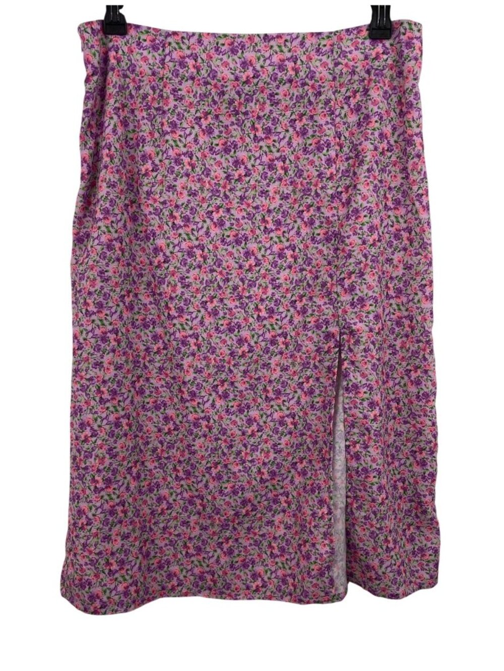 Shein Womens Floral Print Midi Skirt With Side Slit Purple & Pink Size XL